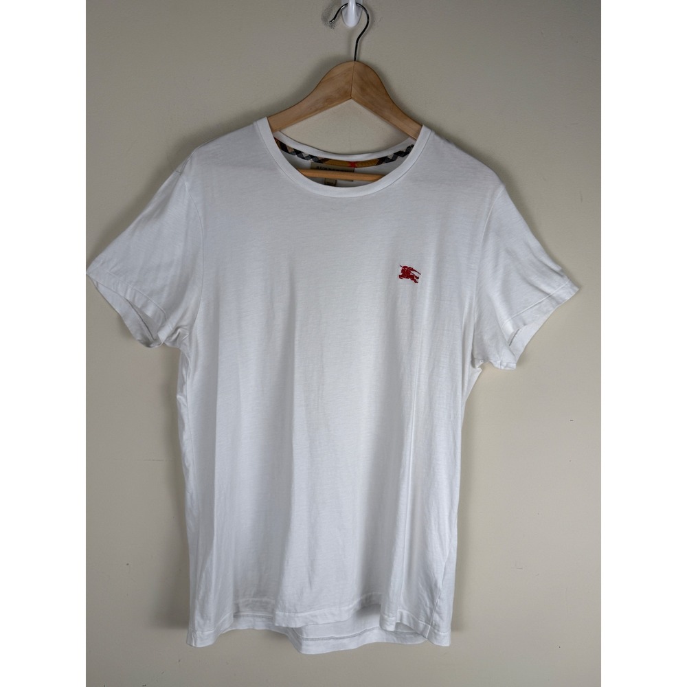 Burberry Equestrian Red Knight Embroidered White T-Shirt Size Large